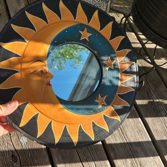 Vintage Handcrafted Sun and Moon Celestial Wall Mirror 13" - Picture 7 of 16